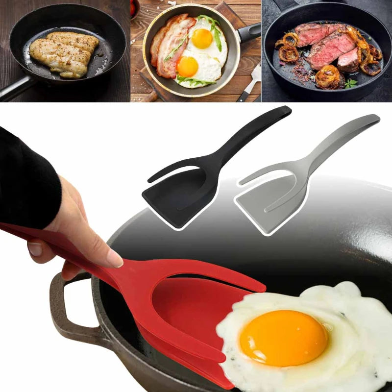 Espátula y pinza 2 en 1 de silicona para cocina antiadherente