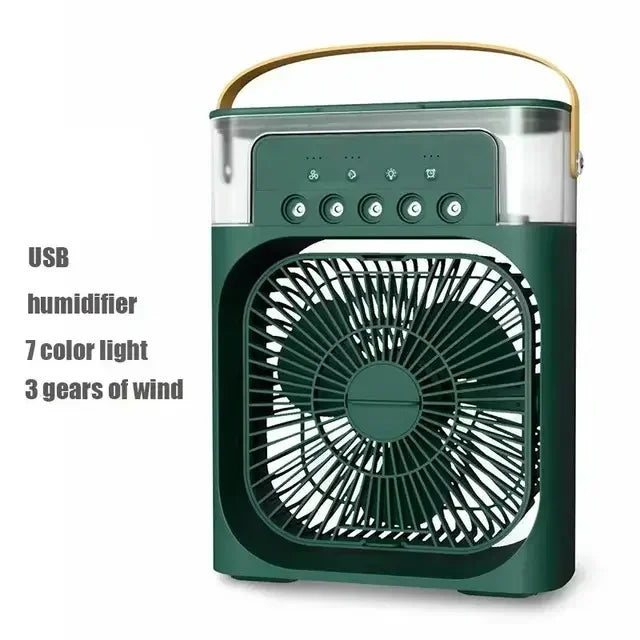 Ventilador 3 en 1 con Humidificador, Enfriador de Aire y Luz LED – Portátil y Silencioso