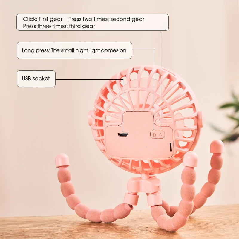 Ventilador Portátil Plegable Pulpo 5 en 1 – Silencioso, Flexible y Multifuncional