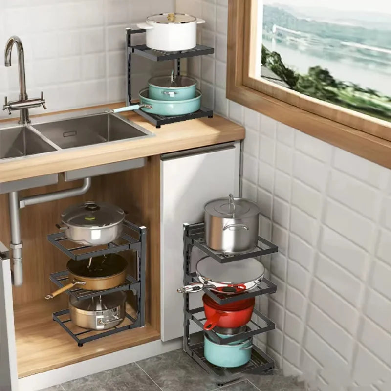 Estante organizador ajustable para ollas y sartenes – Orden y espacio en tu cocina