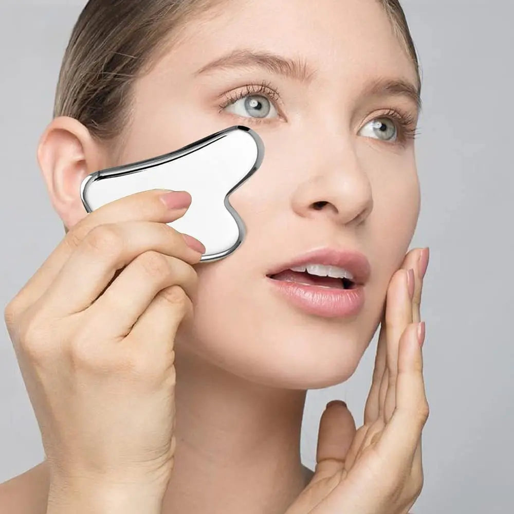 Masajeador Gua Sha de Acero Inoxidable – Placa de Raspado Facial y Corporal