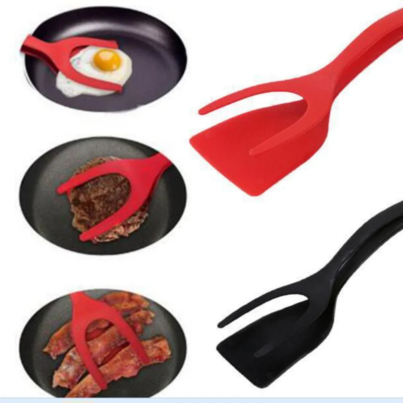 Espátula y pinza 2 en 1 de silicona para cocina antiadherente