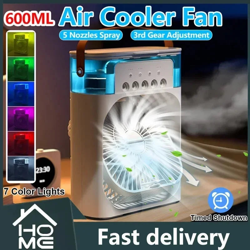 Ventilador 3 en 1 con Humidificador, Enfriador de Aire y Luz LED – Portátil y Silencioso