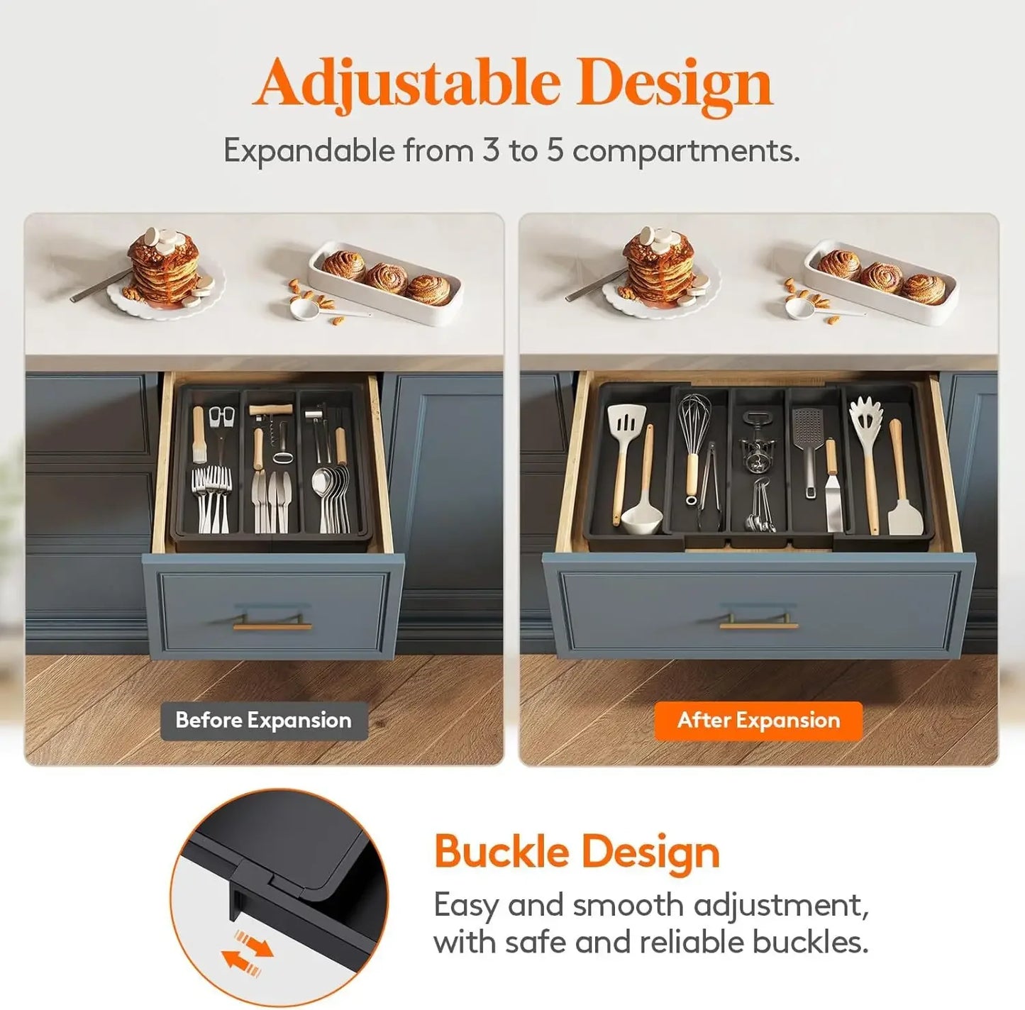 Organizador de Cajones para Cubiertos de Cocina – Expandible, Ajustable y Funcional