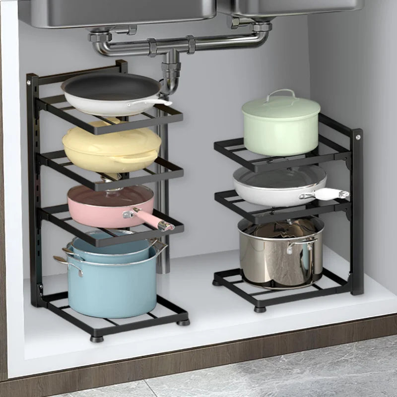 Estante organizador ajustable para ollas y sartenes – Orden y espacio en tu cocina