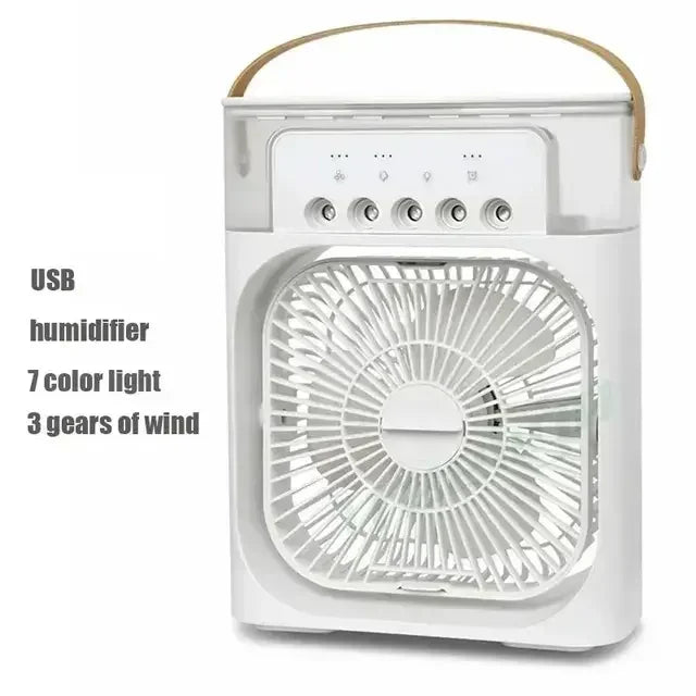 Ventilador 3 en 1 con Humidificador, Enfriador de Aire y Luz LED – Portátil y Silencioso