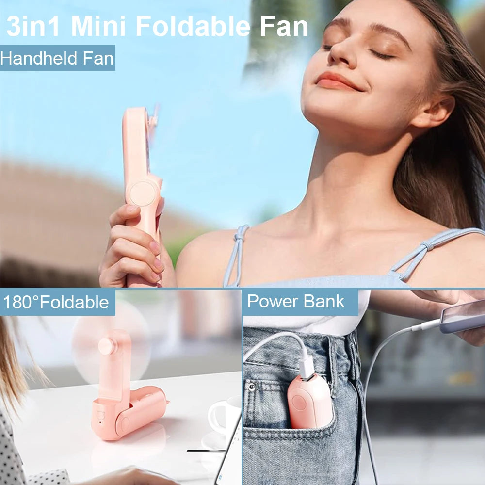 Mini ventilador portátil USB recargable con banco de energía 2000mAh