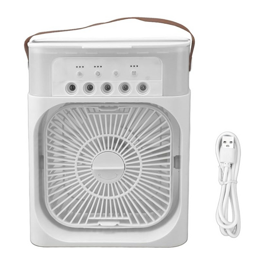 Ventilador 3 en 1 con Humidificador, Enfriador de Aire y Luz LED – Portátil y Silencioso