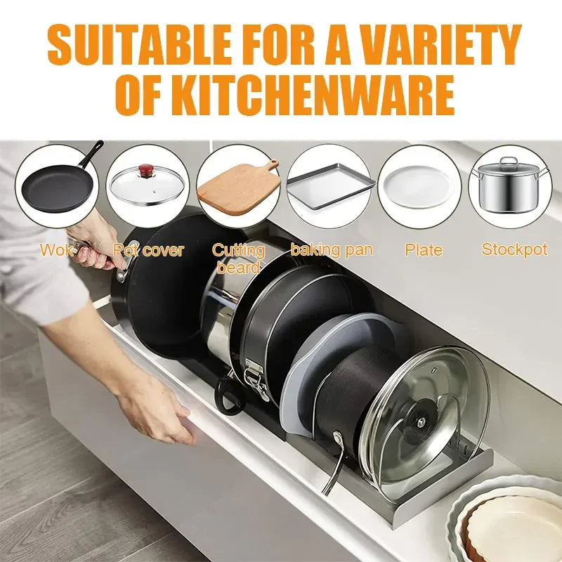 Estante Organizador Expandible para Cocina – Almacenamiento de Acero Inoxidable para Ollas, Sartenes y Utensilios