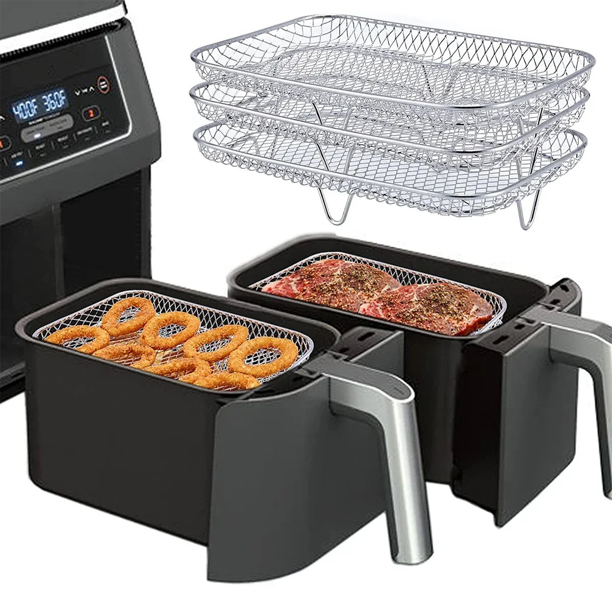 Estantes apilables de acero para freidora de aire y horno