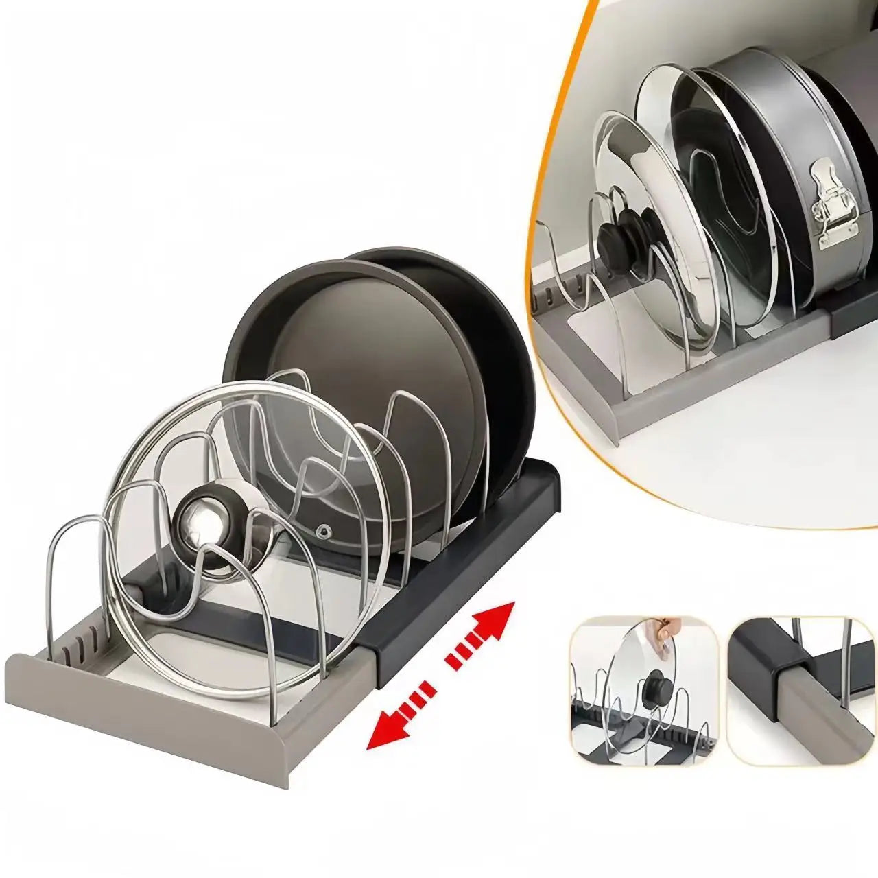 Estante Organizador Expandible para Cocina – Almacenamiento de Acero Inoxidable para Ollas, Sartenes y Utensilios