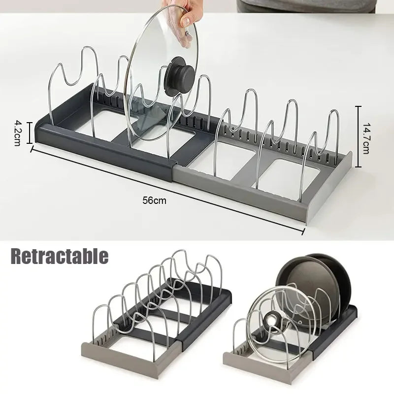 Estante Organizador Expandible para Cocina – Almacenamiento de Acero Inoxidable para Ollas, Sartenes y Utensilios
