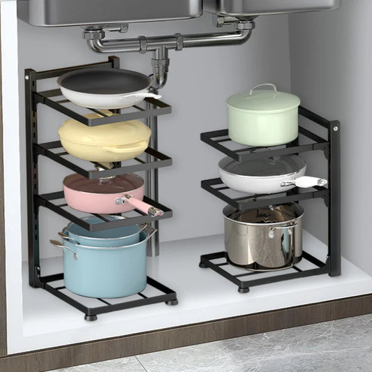 Estante organizador ajustable para ollas y sartenes – Orden y espacio en tu cocina